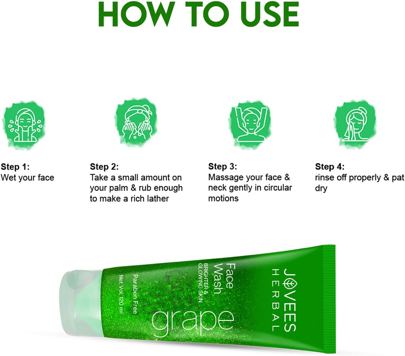 Jovees Herbal Grape Fairness Face Wash for Glowing Skin - All Skin Types - Paraben & Alcohol Free, 120 ML (Pack of 1) image number 2