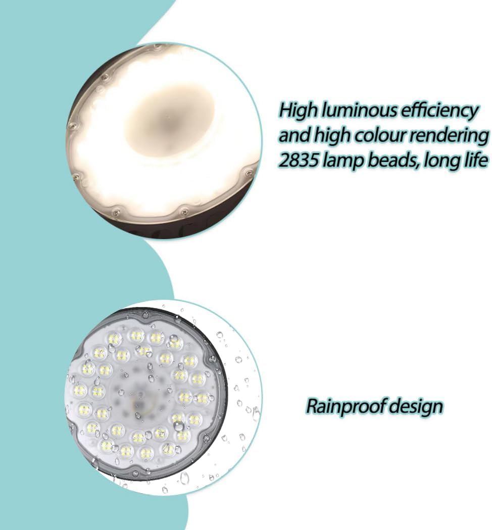 PORIYA 100W/300W/500W UFO LED High Bay Lights,6500K&Ip 65 Waterproof LED Light,Hanging with Hook/Chain/Plug for Factory Warehouse Workshop Store Garage Gym Industrial Shed Factory