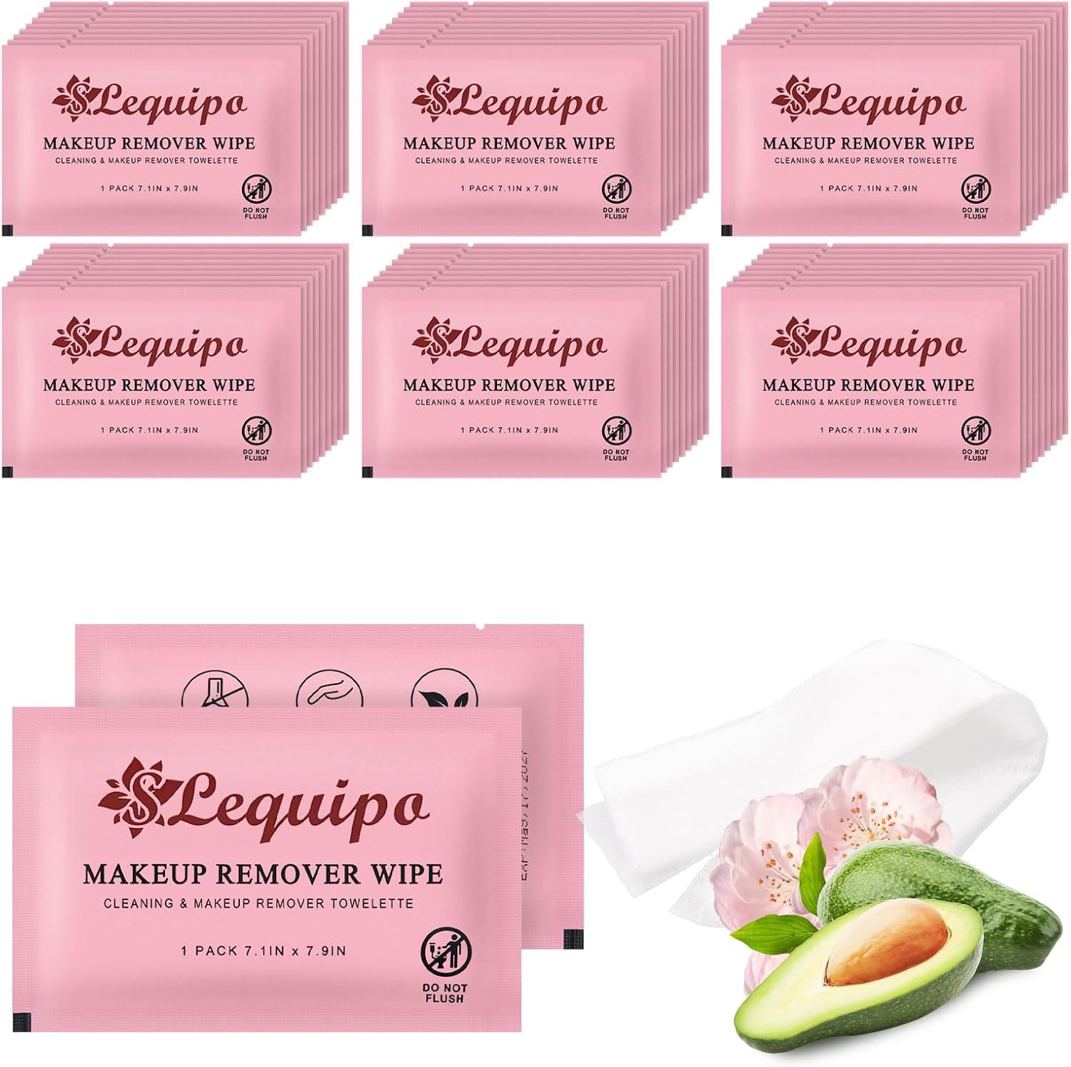 50 Pcs Individually Wrapped Makeup Remover Wipes Bulk Single Makeup Remover Cloth Travel Towelette Makeup Remover Cloth for Face (PINK) image number 3