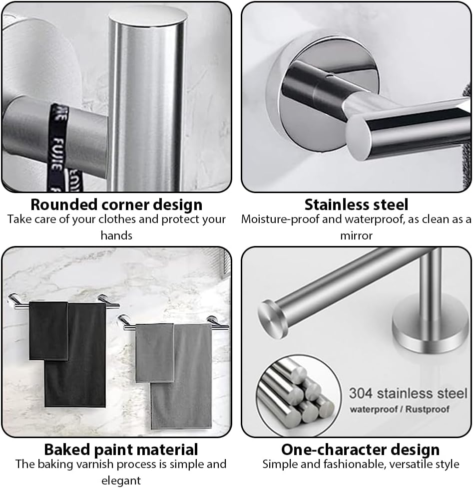 HHWRT Bathroom Hardware Accessories Set, Wall Mounted Bathroom Accessories Set, Towel Bars for Bathroom, Bath Towel Bar Set, Towel Holder Set, 10-Piece Stainless Steel Bathroom Hardware Set image number 4