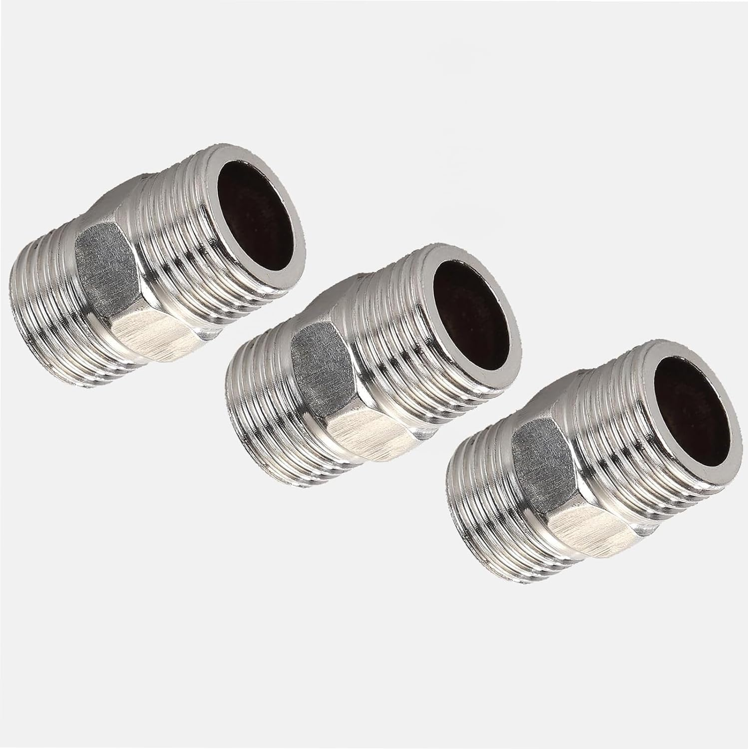Shower Hose Extender 3Pcs Pipe Fitting Hex Nipple Shower Hose Extension Bsp1/2Inch X BSP 1/2Inch Shower Hose Extender Stainless Steel Connector for Shower Bathroom Rvs image number 1