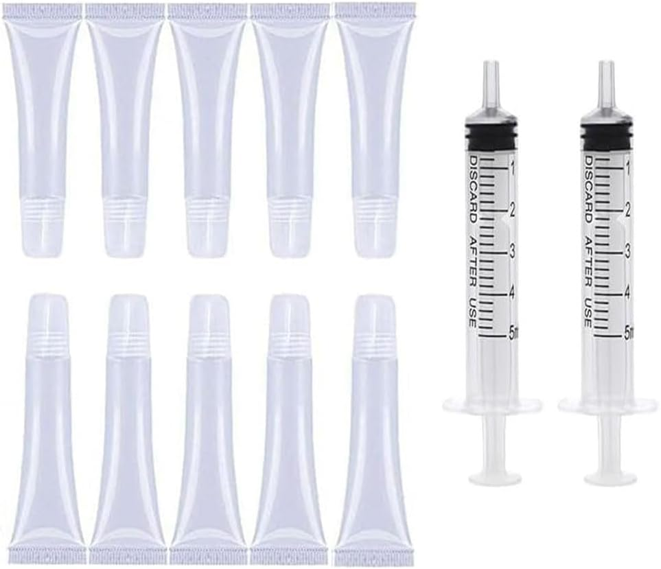 10Pcs 15Ml Mini Refillable Empty Tubelip Gloss Balm Clear Cosmetic Container Soft Tubes with 5Ml Plastic Syringe,Clear Lip Balm Container Refillable Mini Lip Gloss Squeeze Bottle with Plastic Syringe image number 1