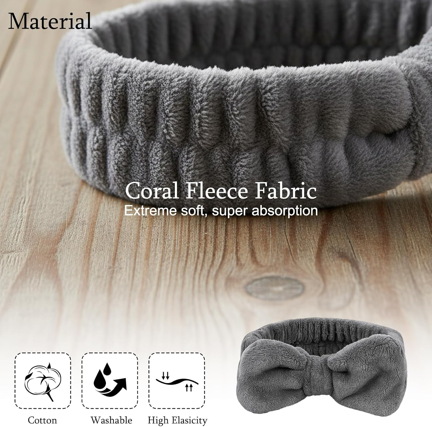 Spa Headband, 3 Pack Soft Skincare Headbands for Women, Makeup Headband for Washing Face, Facial Headband for Yoga, Spa and Travel, Grey Black White image number 3