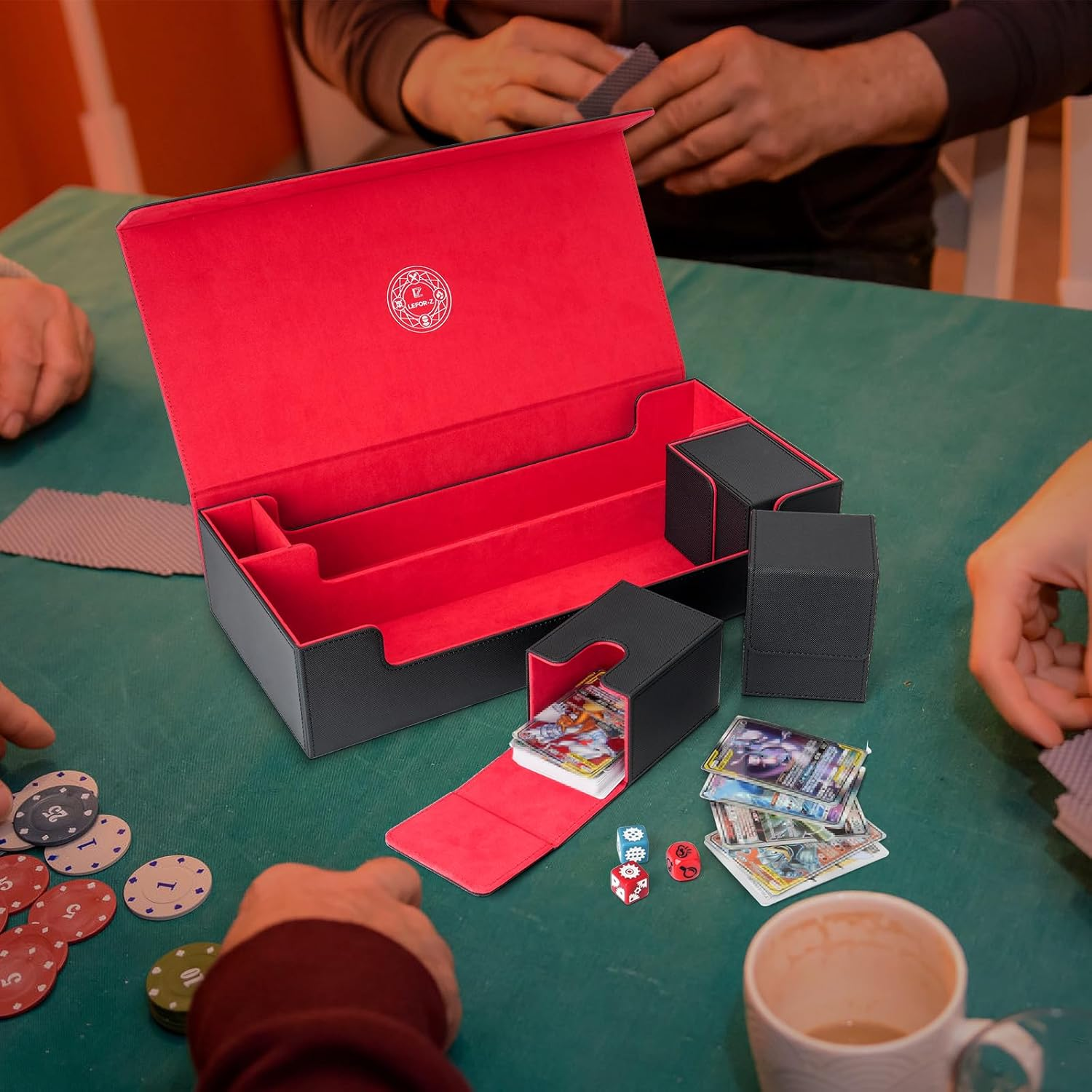 6 In1 Card Deck Box Set,X-Large Premium Card Game Deck Storage Box with 5 Small Card Deck Case Compatible with Mtg/Tcg/Yugioh/Magic/Commander(Black＆Red) image number 5