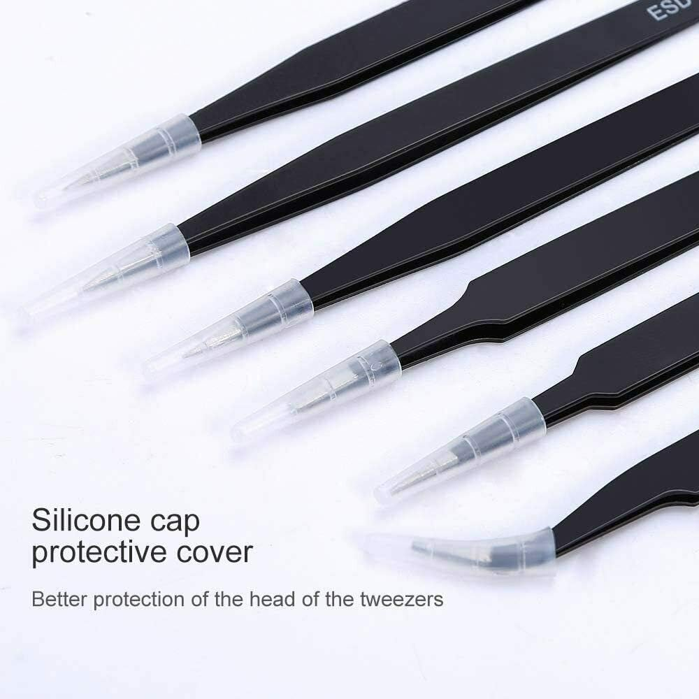 6 Pcs ESD Anti-Static Tweezer Set Tweezers Maintenance Tool Stainless Steel AU image number 4