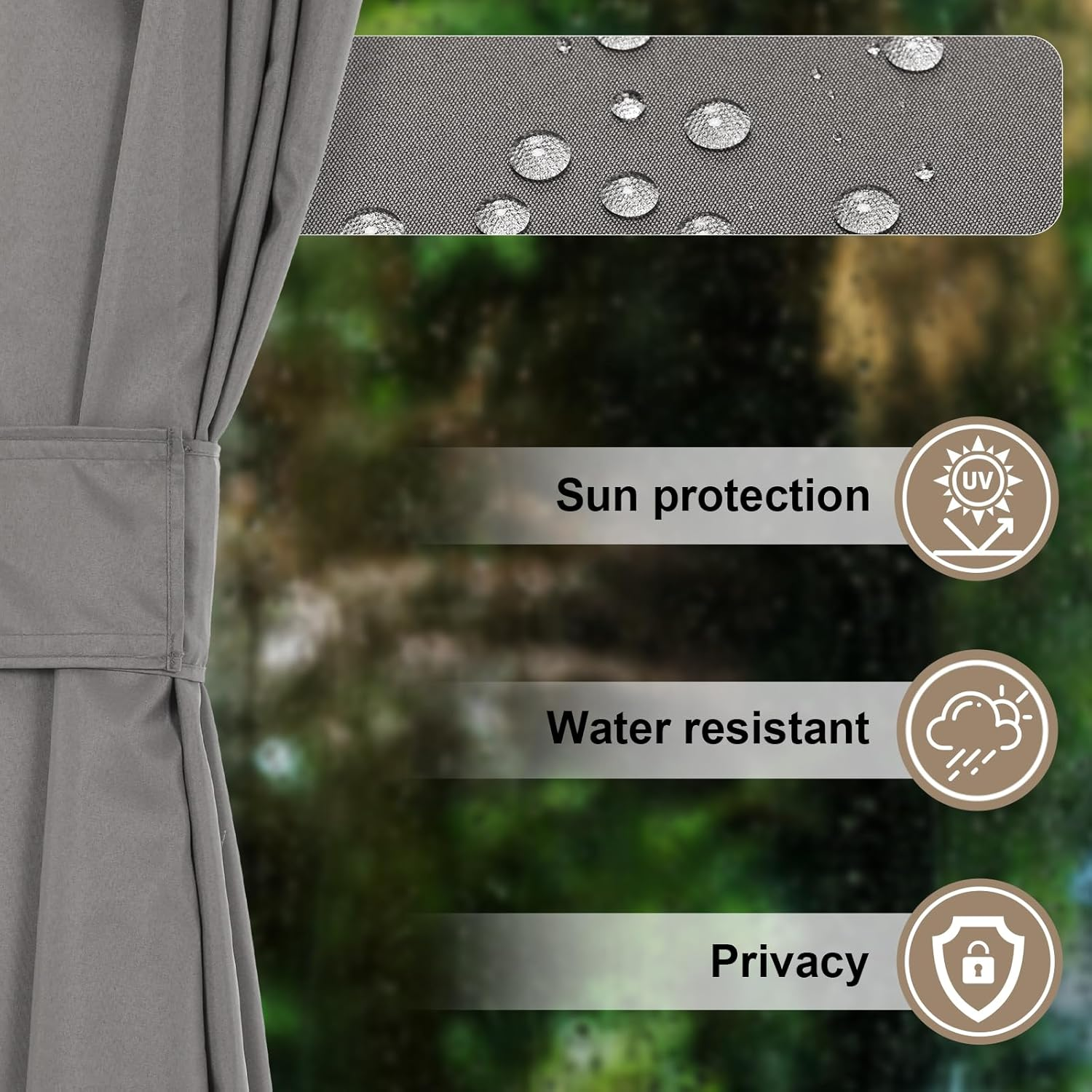 COWVIE Gazebo Curtain Replacement Universal 4-Panel Sidewalls 10' X 10', Patio Gazebo Privacy Curtains with Double Zipper, Replacement for Outdoor Patio Gazebo Canopy (Curtain Only) image number 2