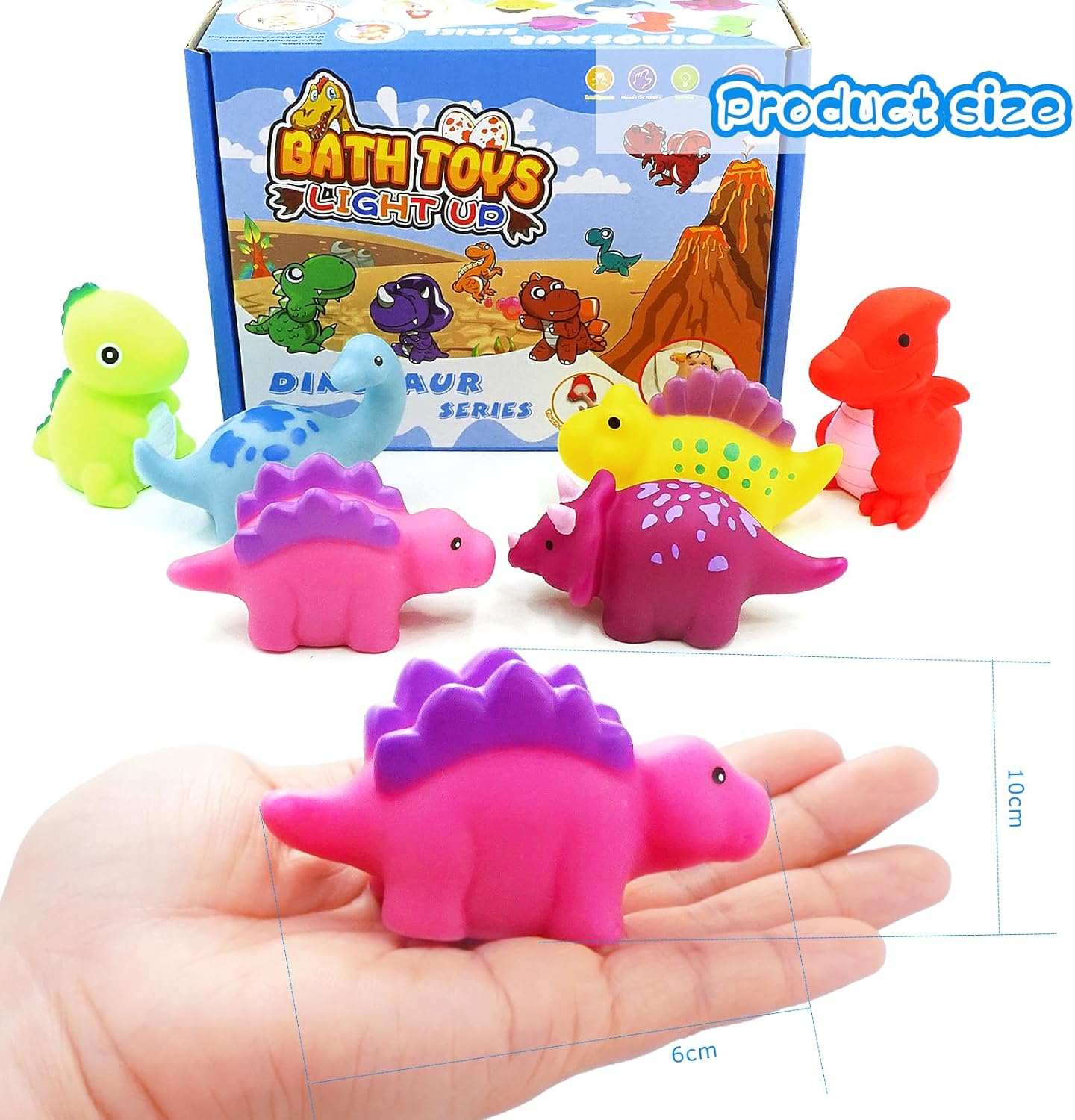 Bath Toys for Toddlers, 6 Packs Light-Up Floating Dinosaur Baby Toddler Bath Toys Set for Boys Kids Birthday Easter Christmas - Water Bathtub Shower Pool Bath Toy for Children Preschool image number 5