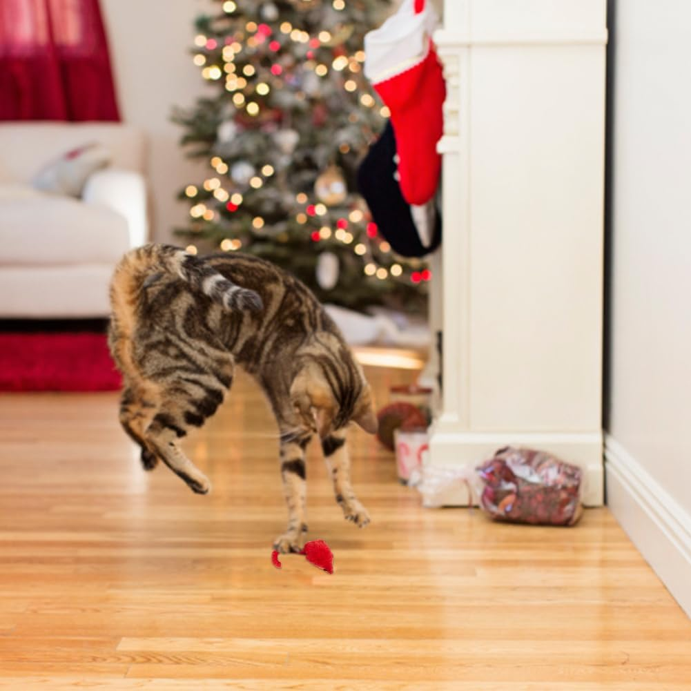 Christmas Cat Toys Set 9 Pcs Cat Interactive Toys for Indoor Including Mice Toy Bells for Cat Cats Catnip Feather Teaser Ball Toys Springs and Christmas Gloves Toys Gift for Cat and Puppy Kitty image number 4