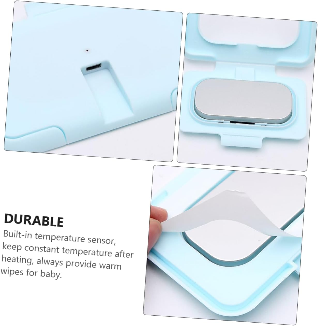 Ibasenice Baby Wipe Warmer Portable Diaper Wipe Heater USB Powered Wet Tissue Warmer Light Blue for Home and Car Use