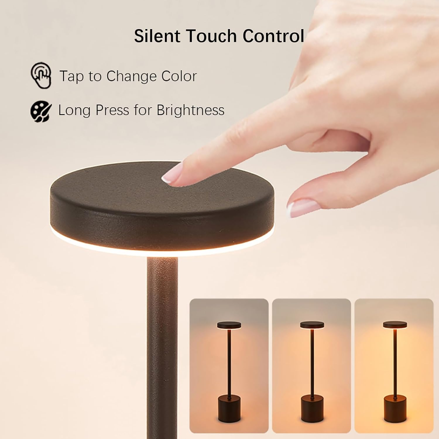 Shenzhi Tech LED Table Lamp, USB Rechargeable, Touch Control, 3-Colour Dimmable Night Light (Black) image number 5