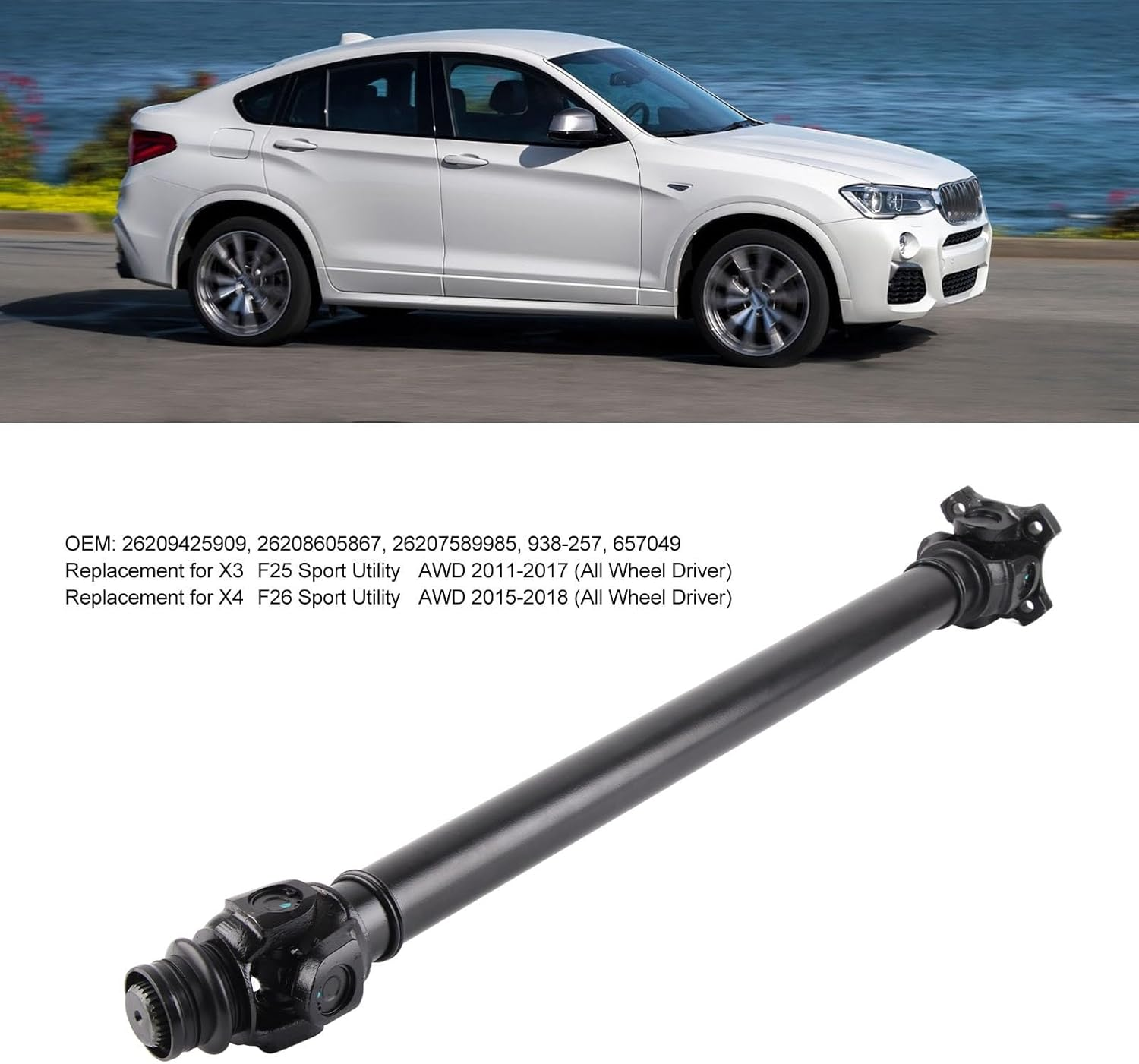 Front Prop Shaft Assembly, Front Driveshaft Assembly Heavy Duty Prop Shaft, Front Driveshaft Steel Alloy Black Finish Replacement for X3 X4 F25 F26 image number 6