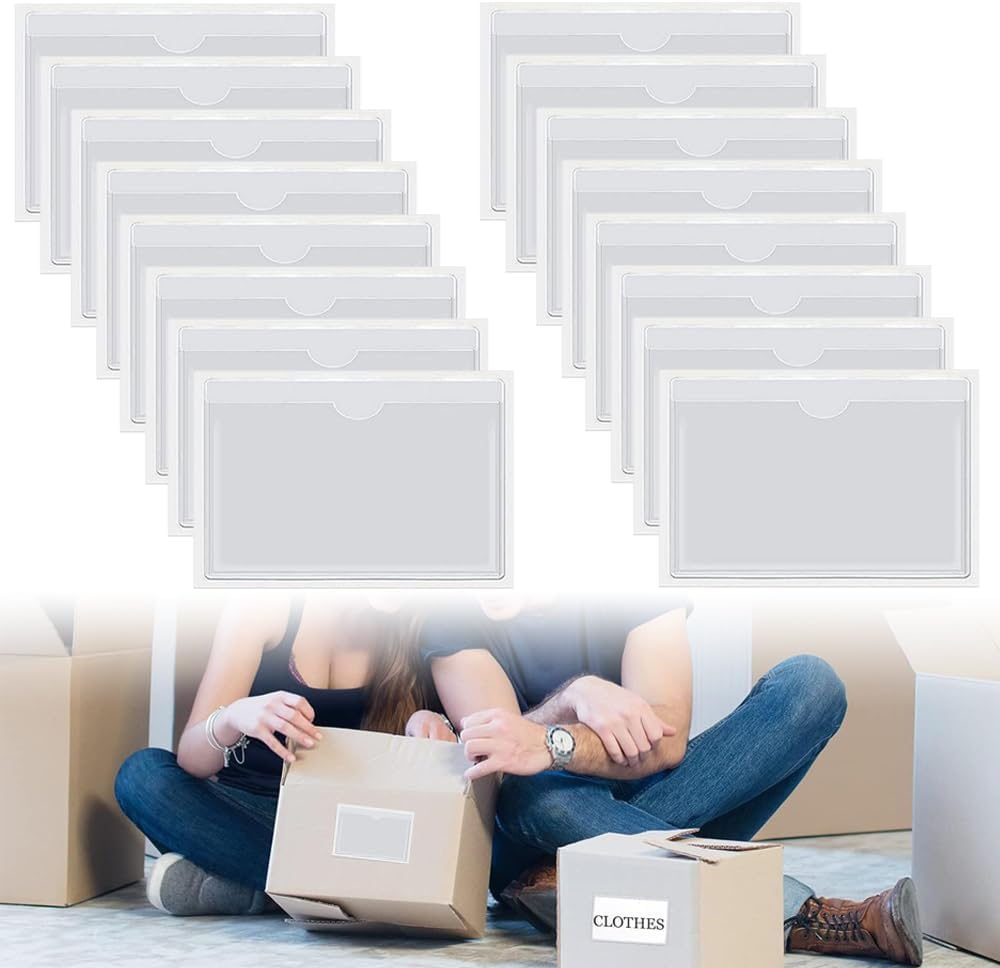 50Pcs Adhesive Label Holder Shelf Tag, Betterjonny 6X10Cm Self-Adhesive Clear Label with Top Open Plastic Drawers File Cabinet Storage Bins Label Holder for Office, Kitchen and Other Small Items image number 6