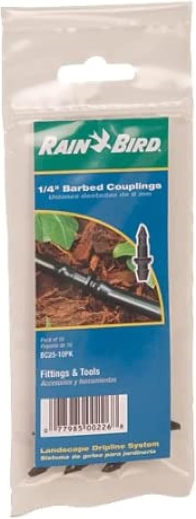 Rain Bird BC25/10PS Drip Irrigation Universal 1/4" Barbed Coupling Fitting, 1/4" Drip Tubing, 10-Pack image number 1