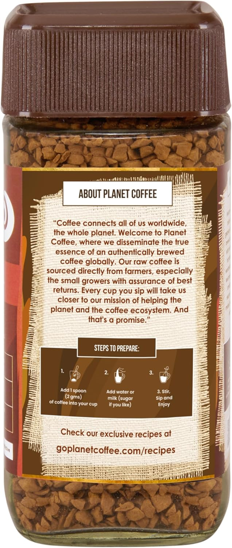 Planet Coffee&reg; | DIVINE Hazelnut | 1.76 Ounces (50 Gms) Jar | Pure Arabica | Freeze-Dried Instant | No Added Sugar | Makes 25 Cups | Medium Roast | Flavoured