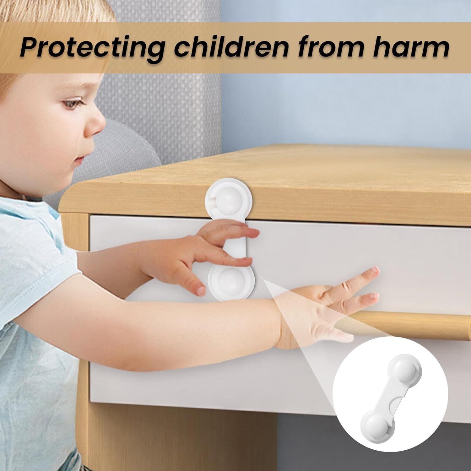 Yizene 10Pcs Child Locks for Kitchen Cupboards,Baby Proof Cupboard Drawer Safety Locks with Strong Removable Adhesive No Tools and Drilling Required,Child Locks for Cabinets Doors,Pantry,Wardrobe image number 2