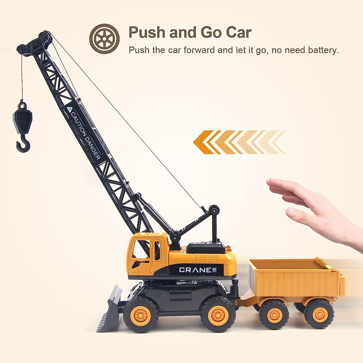 Hapavis Crane Toys Construction Truck Inertia Vehicle Engineering Car with Trailer Road Signs for Kids Boys Girls Birthday Gift image number 5