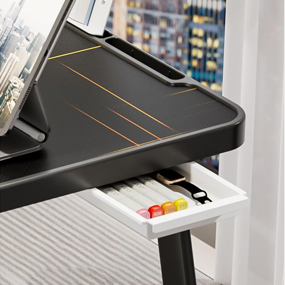 Hbluefat Laptop Desk Tray Table, Foldable Portable Lap Desk Notebook Stand Reading Holder with Storage Drawer and Cup Holder for Writing Reding Eating Breakfast on Bed/Couch/Sofa (Silver Gray)