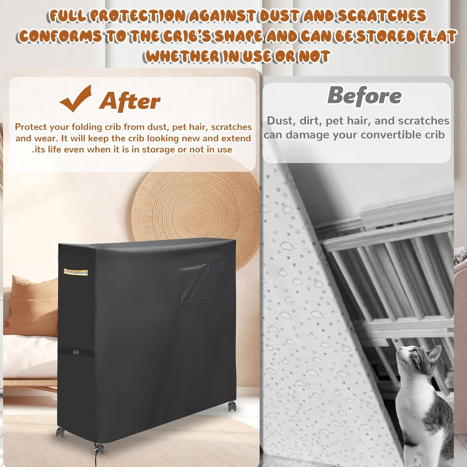 Crib Storage Cover, Oxford Cloth Compact Folding Crib Saver Practical Protection Accessories from Dents Scratches Dust and Dirt While in Storage image number 5