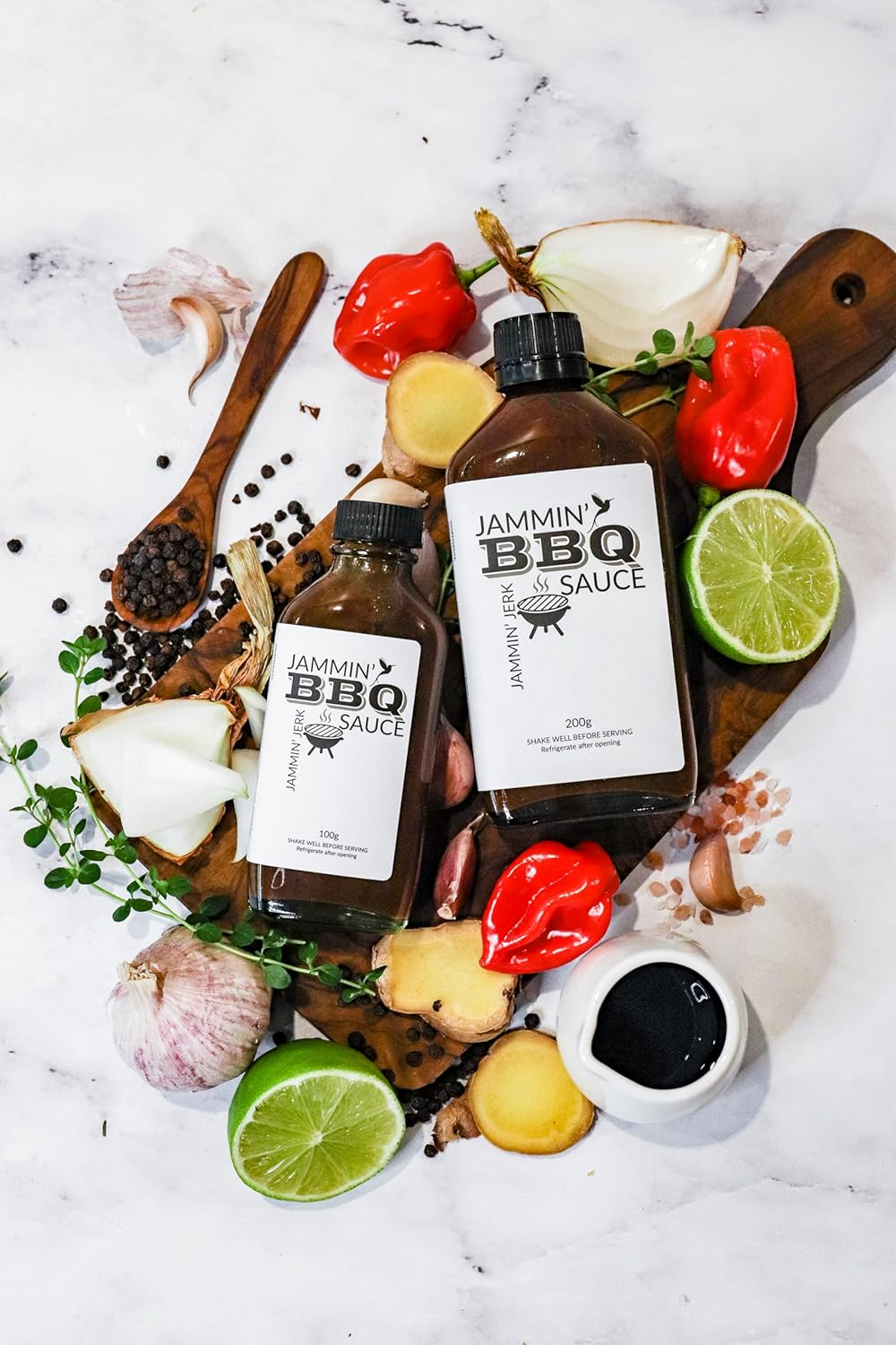 Jammin Jerk BBQ Sauce (200G) - Our Smoky Jerk BBQ Sauce Is Made in Small Batches, Non-Gmo, All Natural, No Preservatives, Gluten Free with Pimento(All Spice) and Extra Lashings of Habaneros in Every Jar Bringing You the Warmth of the Caribbean plus Savoury Goodness, Antioxidants, and Lower Salt and Sugar for a Better Healthier You. image number 3