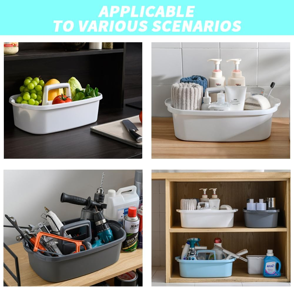 TOMVAES Plastic Storage Box with Handle, Cleaning Supply Containers, Bathroom Clear Bins for Cupboard Kitchen & Home Organisation (White) image number 3