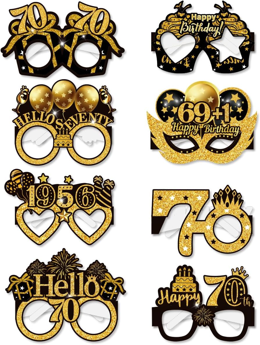 Palumma 8 Pcs Funny Happy Birthday Glasses Black Gold Happy Birthday Glasses, Birthday Decorations for Men Party Glasses for Adults Photo Props Decorations image number 4