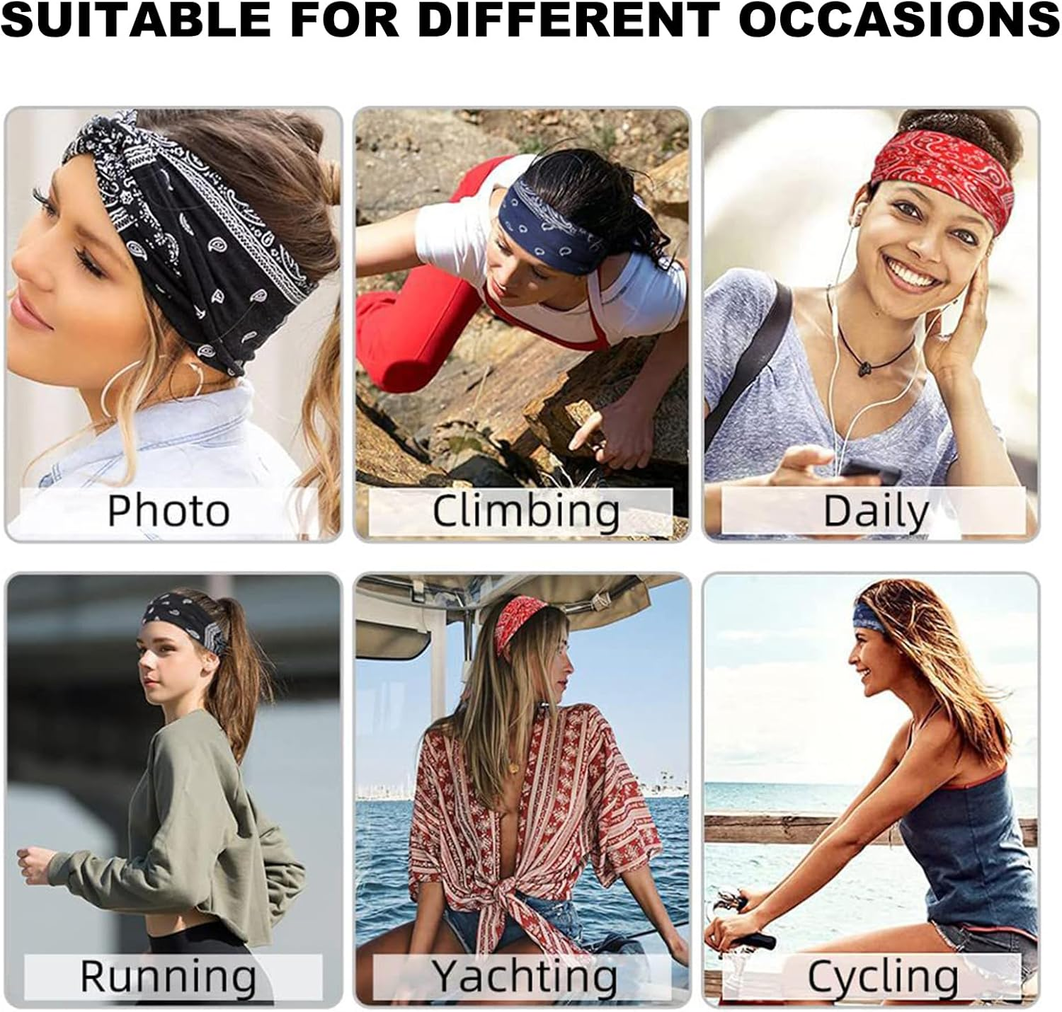 BSITSSS Pack of 5 Women'S Elastic Boho Hair Accessories Leopard Hair Band Summer for Yoga Fitness Short Hair Workout Running Sports