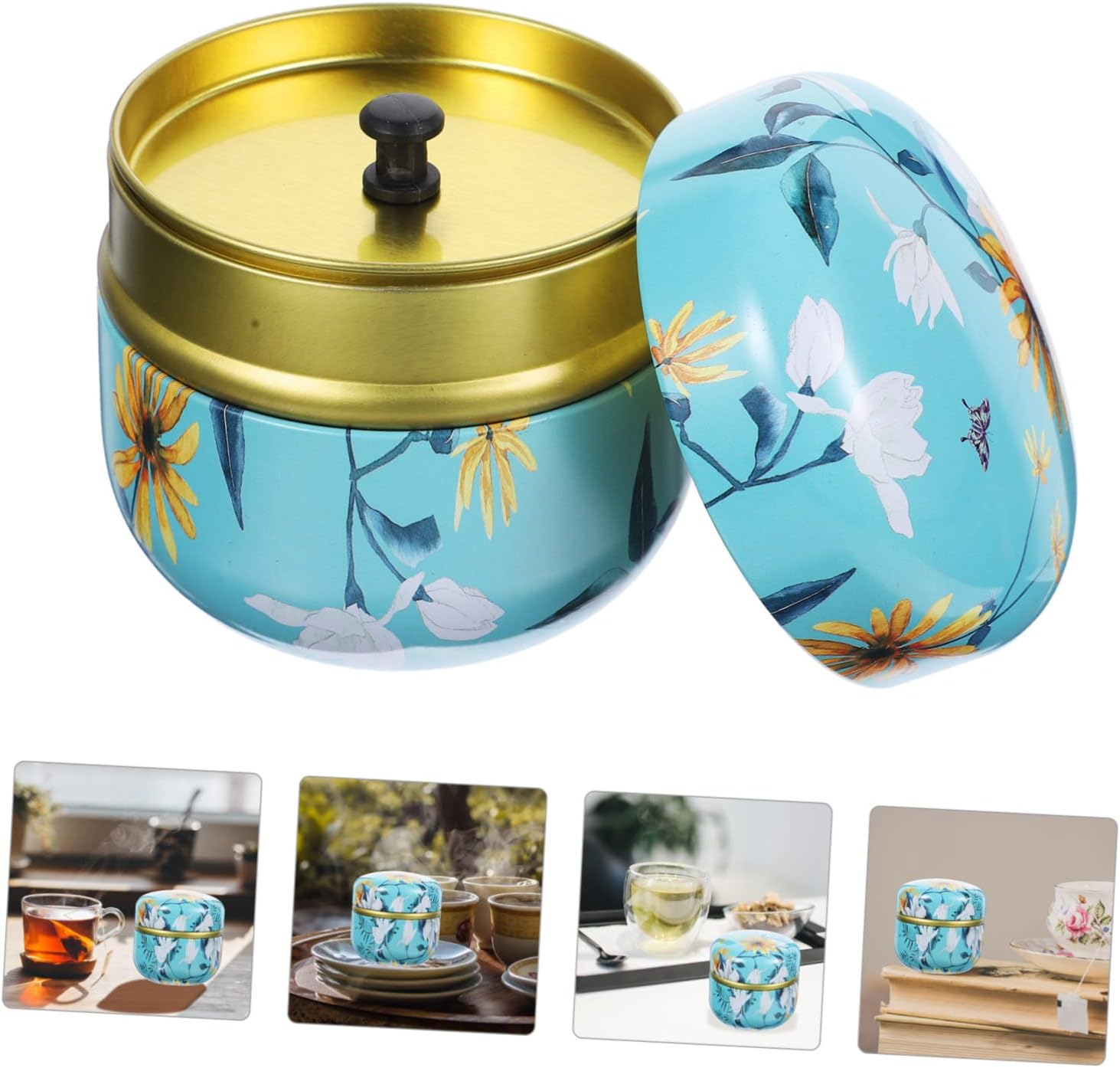 NAMOARLY 4Pcs Vintage Tea Storage Containers Mini Portable Sealed Iron Canisters Lid for Travel and Home Tea Preservation image number 4