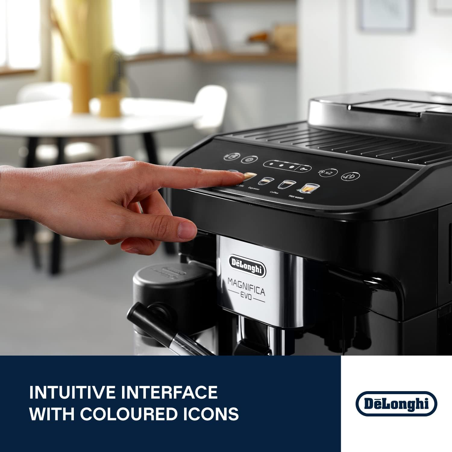 De'Longhi Magnifica Evo, Fully Automatic Coffee Machine, Compact Size, Lattecrema System, Multiple Coffee Recipes, Coloured Display, ECAM290.62.B Black image number 1