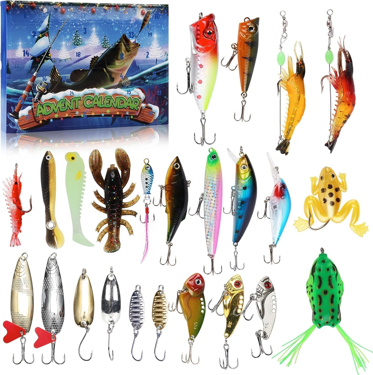 Advent Calendar 2025 Fishing Lure Set-24 Days of Christmas Countdown with Unique Tackle and Lure Set Premium Xmas Surprise Fishing Bait Gift image number 1