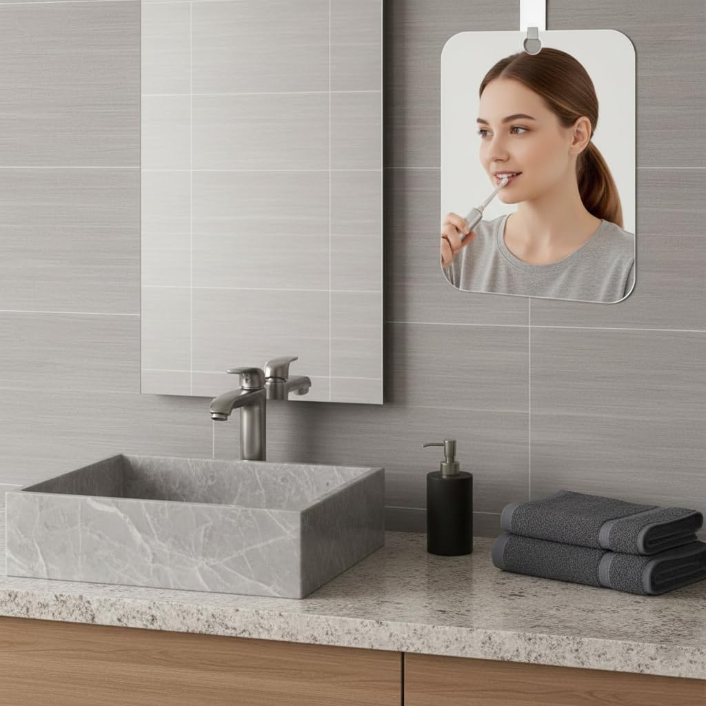 IMTKOOCO anti Fog Shower Mirror Large Size with Suction Hook - Fogless Shower Mirror for Shaving Grooming Bathroom Durable Mirror Bathroom Mirror Shower Mirror Large Mirror image number 2