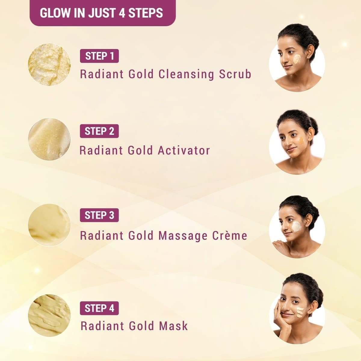 Lotus Herbals Radiant Gold Facial Kit for Instant Glow with 24K Pure Gold & Papaya,4 Easy Steps (Single Use) image number 1