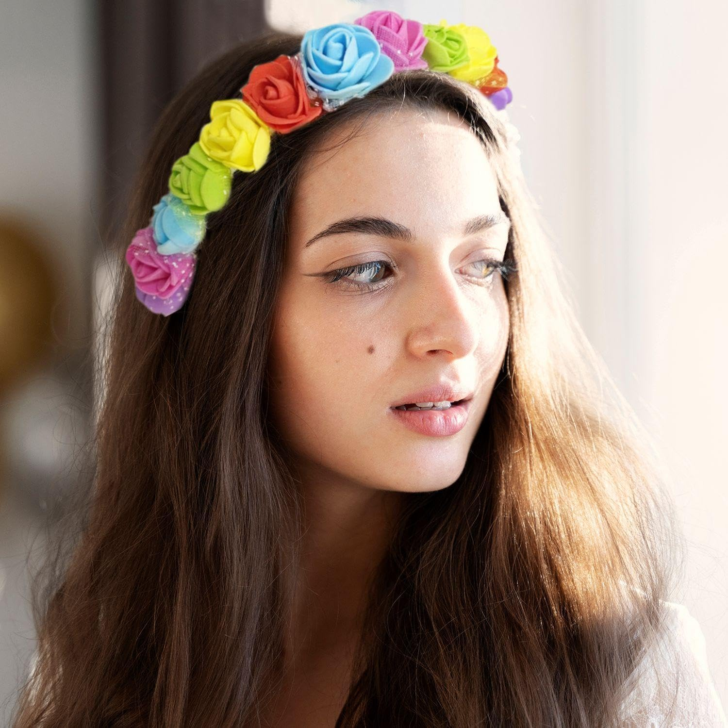 Pack of 2 Rainbow Flower Headbands, Flower Headbands for Women, Holiday Headbands, Pride Party Accessories, Rainbow Flower Headbands image number 4