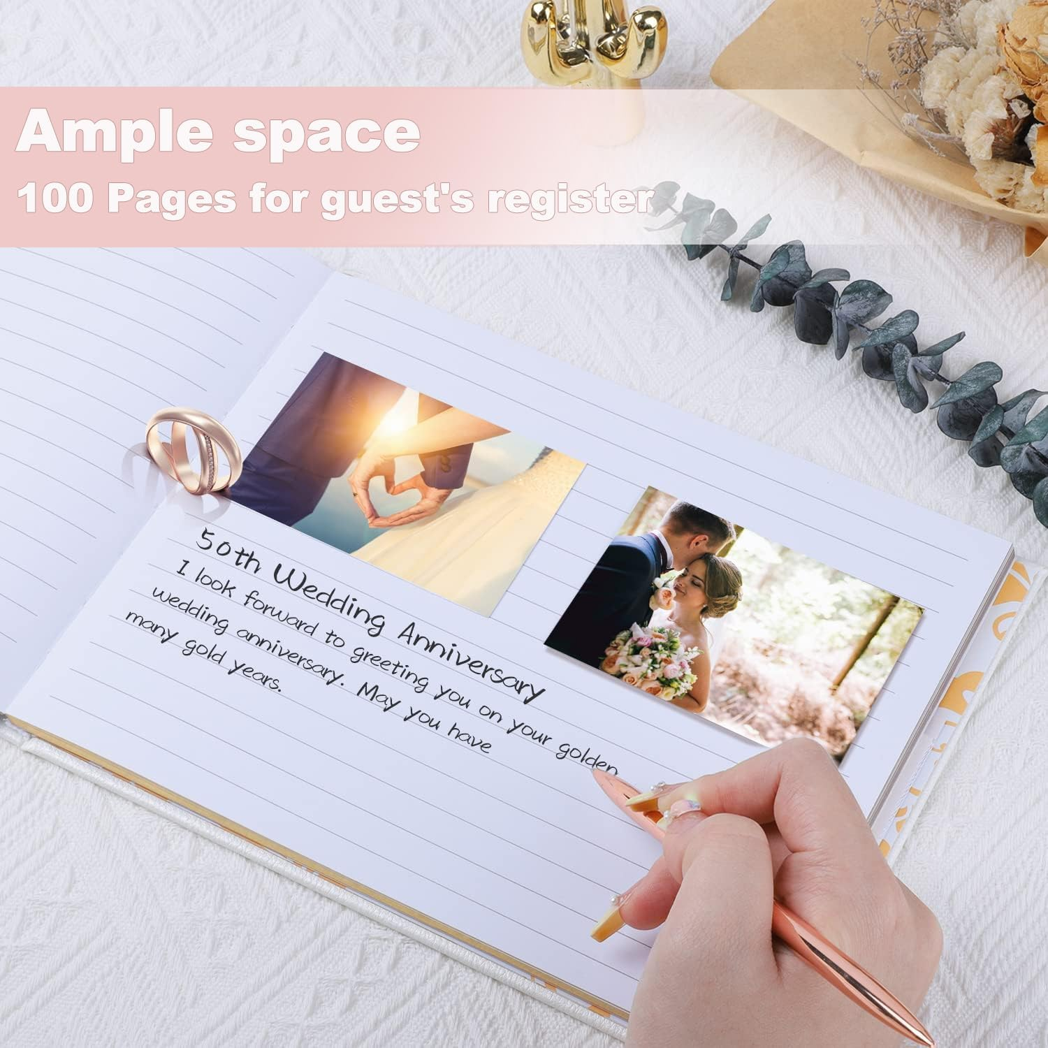 3Pcs Wedding Guest Book Set, White Wedding Memory Book Wedding Registry Guestbook, with Pen and Hard Cover Cherished Modern Script Wedding Book Blank Pages for for Wedding Baby Shower Birthday image number 6