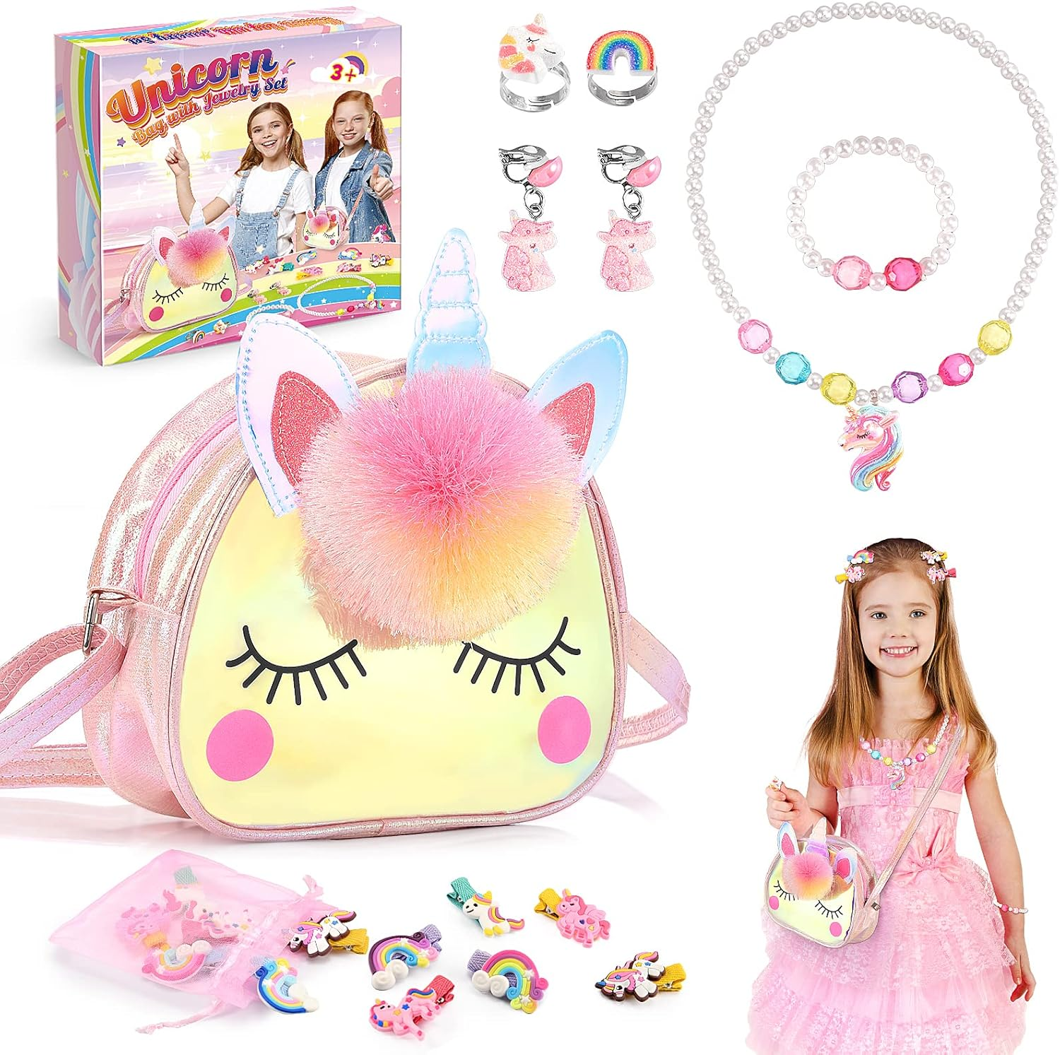 Unicorn Toys for 3-8 Year Old Girls, Vingtank Unicorn Bag with Jewelry Set Unicorns Gifts for Girl Age 3-8 Sweet Princess Toys Christmas Birthday Gifts for 3 4 5 6 7 8 Year Old Girls image number 4