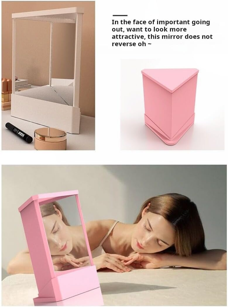 Non Reversing Mirror,True Mirror Makeup Mirror,True Image Reflection Personal Makeup Mirrors,Slim Design,Non-Magnifying Mirror for Haircuts,Beauty,Bedroom,Women Girls Gifts (Green) - Pink image number 2