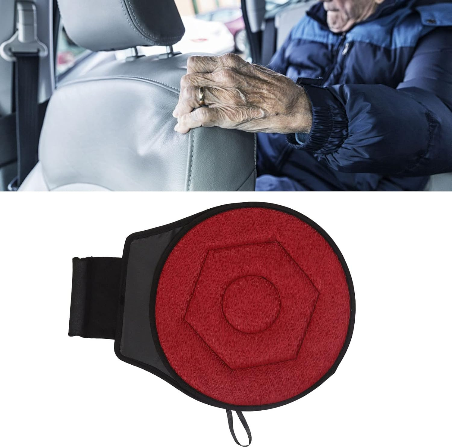 Swivel Car Seat Cushion, 360 Degree Rotating Car Seat Spinner Geometric Rhombic Shape 14.96 Inch Portable Foam Auto Seat Cushion Pad for Pregnant Women Elderly Use (Wine Red) image number 2