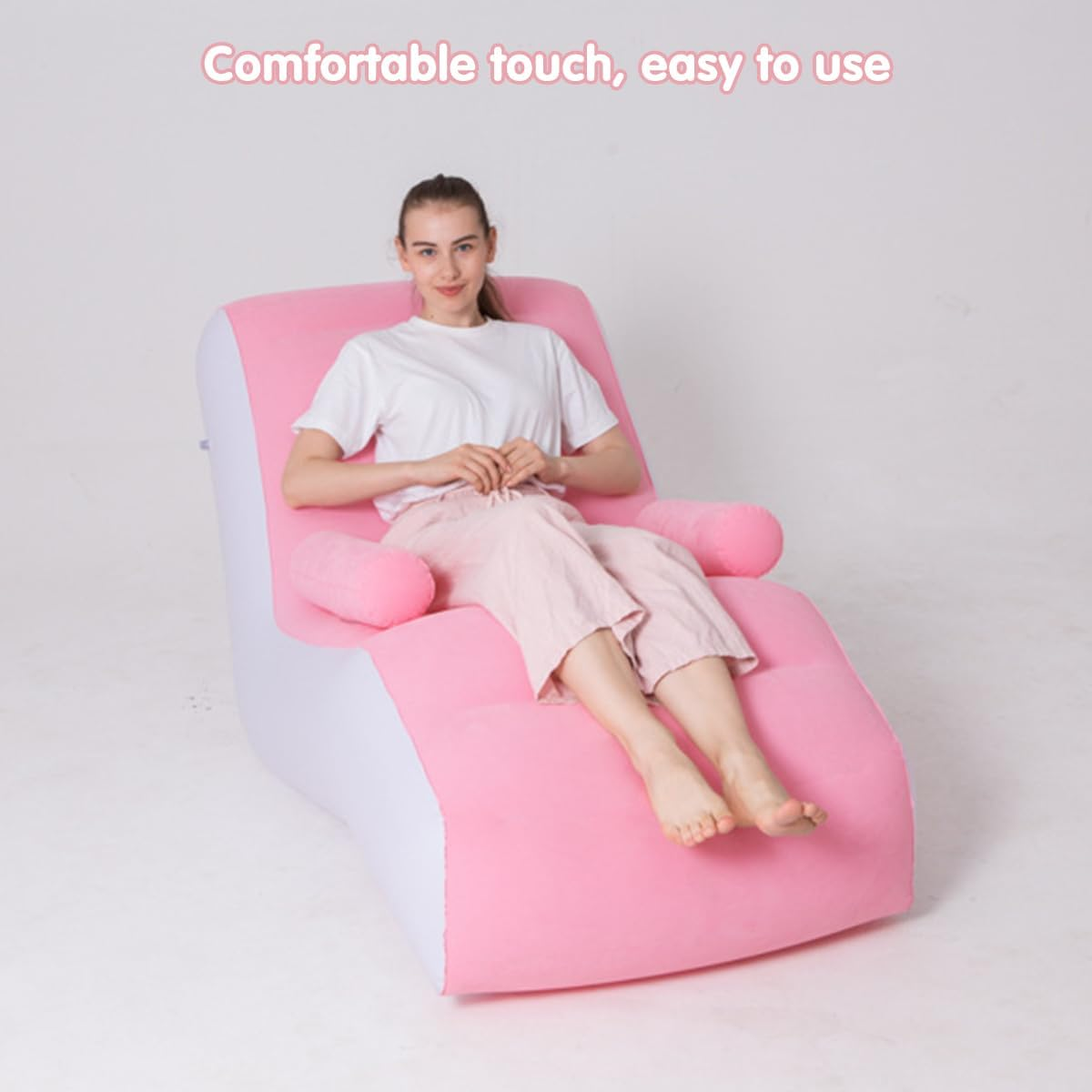 AIMALL S-Shaped Inflatable Recliner Sofa Chair for Adults, Pink Flocking PVC Blow up Lounger for Home, Office, Nap, Relaxation, 33.46In X 55.11In X 31.49In image number 6