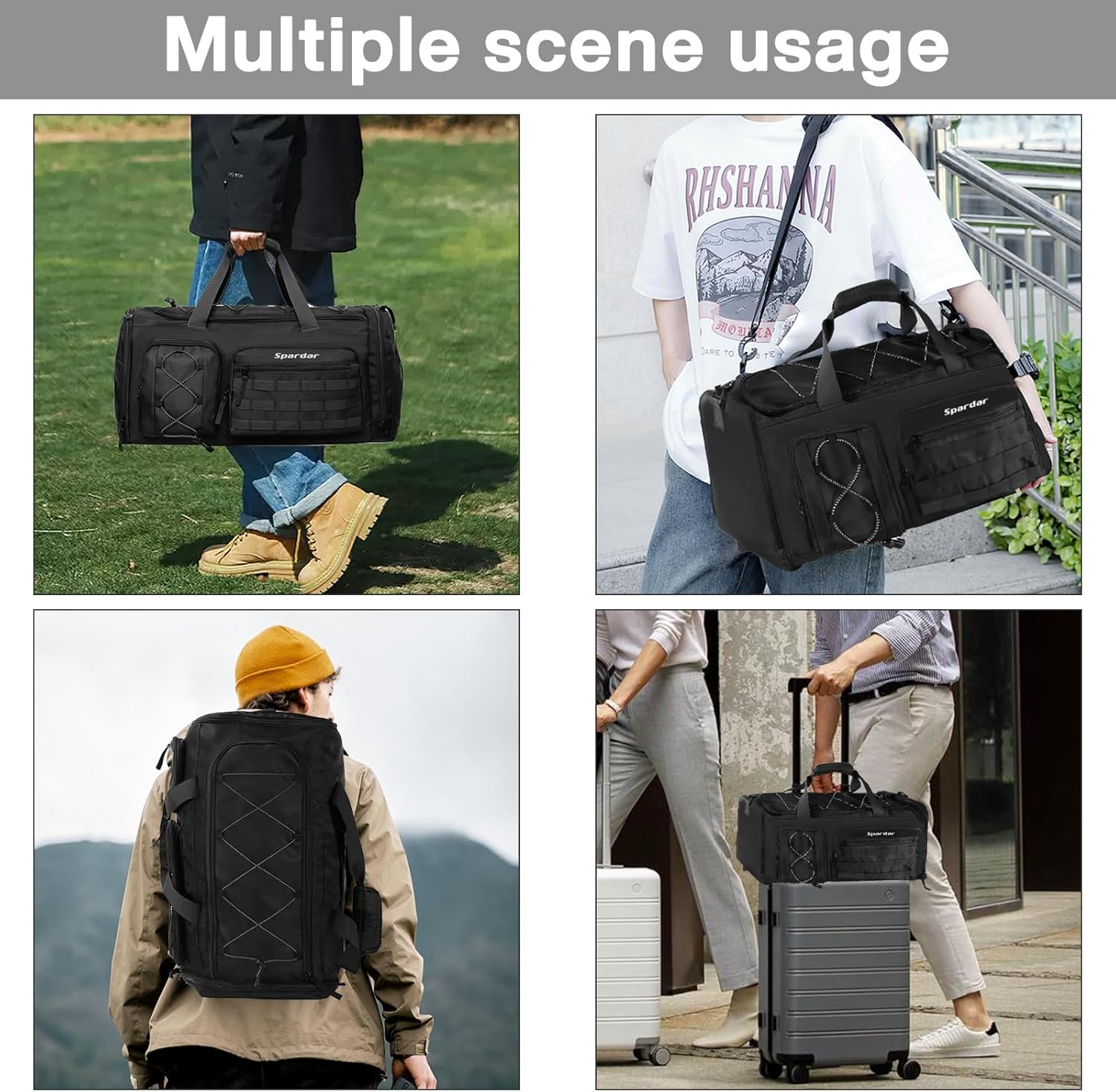 3 in 1 Gym Bag for Men and Women, with Shoe Compartment, 6 Shoe Pockets and Wet and Dry Pockets, 55L Large Capacity, Waterproof Sports Duffel Bag for Fitness, Travel, Weekend Leisure image number 4