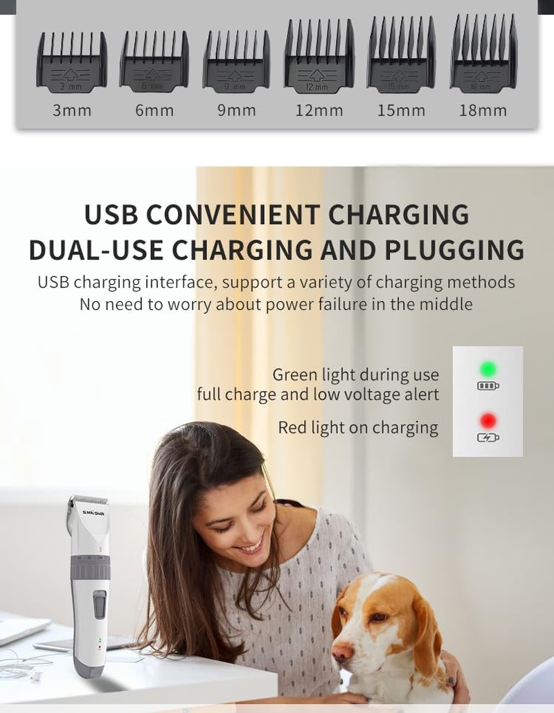 Dog Clippers, Pet Grooming Kit, IPX7 Dog Clippers Professional for Thick Hair, Low Noise Cordless Pet Hair Trimmers for Small and Large Dogs Cats