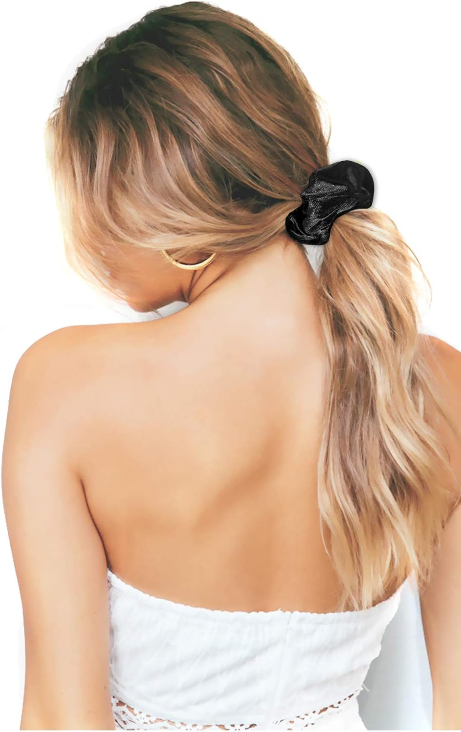 IVARYSS Scrunchies for Women, 12 Pcs Black Velvet Scrunchies for Hair, Soft Ponytail Holder for Girls, Classic Elastic Hair Bands image number 4