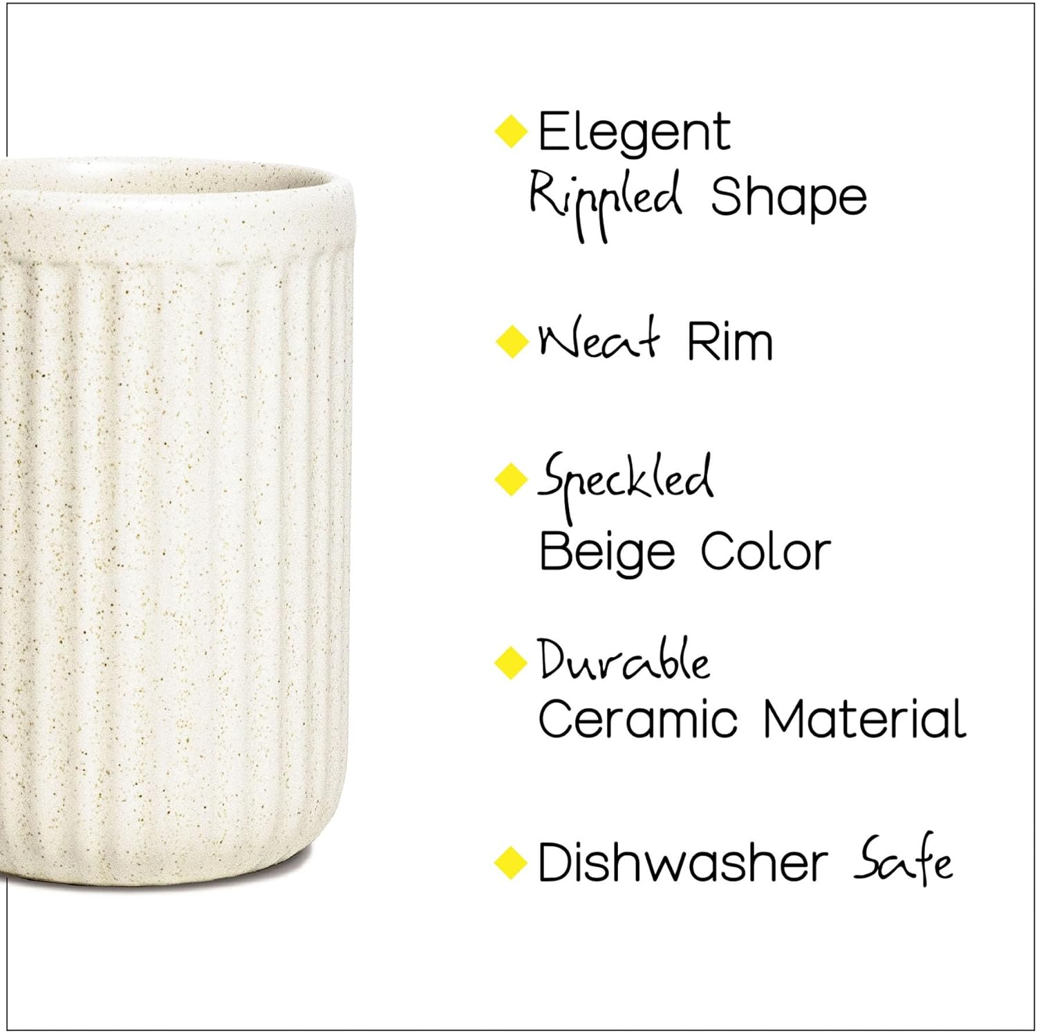 Beige Ceramic Toothbrush Holder for Bathroom Countertop, Randomly Speckled Ceramic Tumbler, Rippled Cylinder Make-Up Brush Holder Pen Holder, Desktop Organizer, Bathroom Accessory image number 3