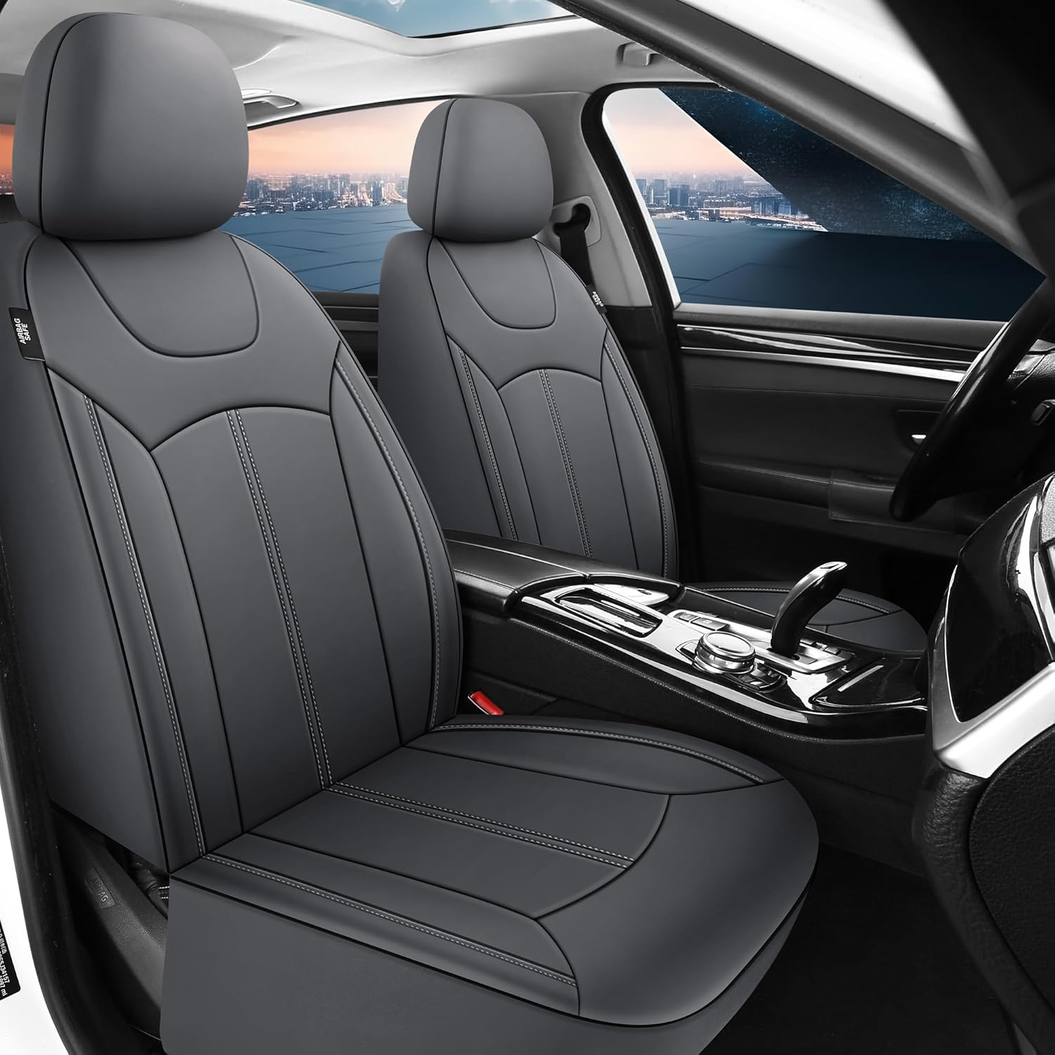 Pariiaotin Premium Leather Car Seat Covers Full Seats, Waterproof Front Seat Covers and Split Rear Bench Seat Covers for Cars,Universal Automotive Interior Covers for Sedan SUV Truck Van Pick-Up,Gray image number 4