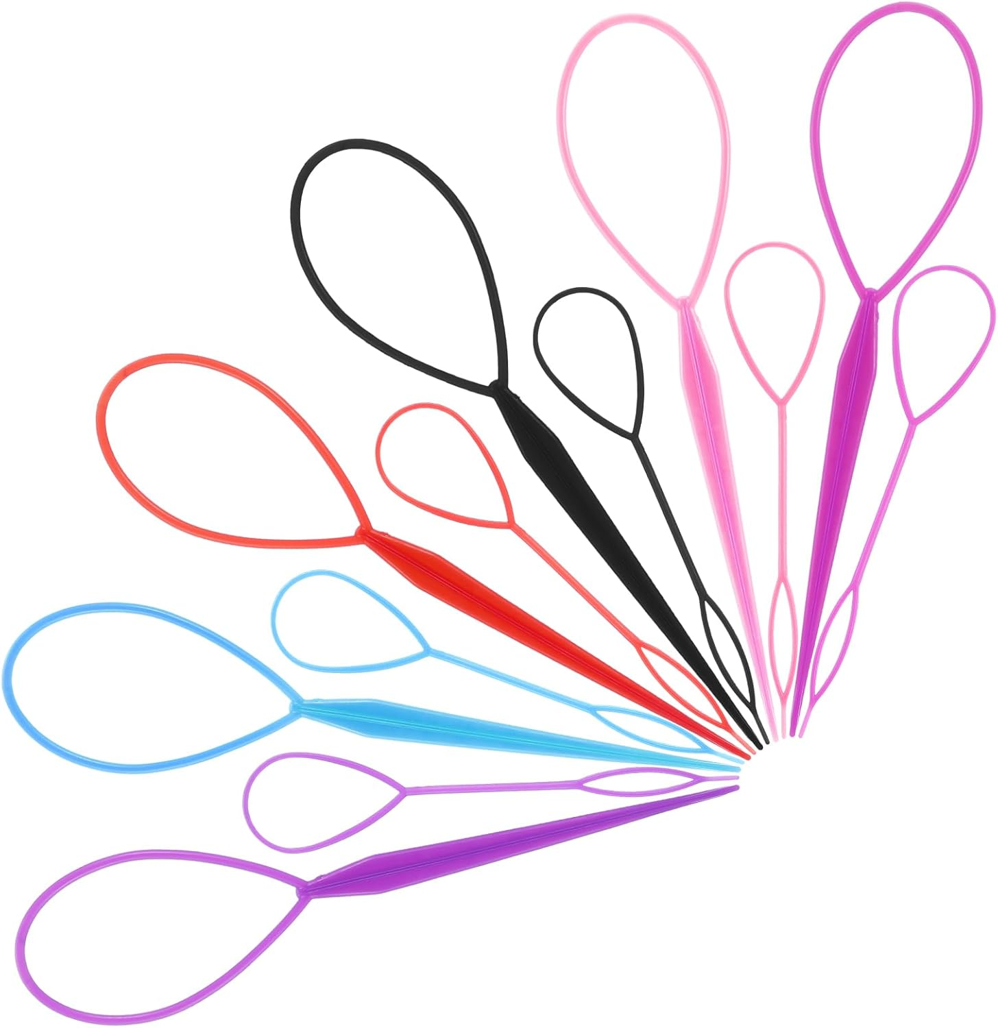 Oruola 12Pcs Hair Pull through Tool,Topsy Tail,Plastic Hair Braiding Tools,2 Sizes of Topsy Turvy Hair Tool for Women,Girls and Kids, Hair Flip Tool (Pink Purple Blue Rose Black Red) image number 3