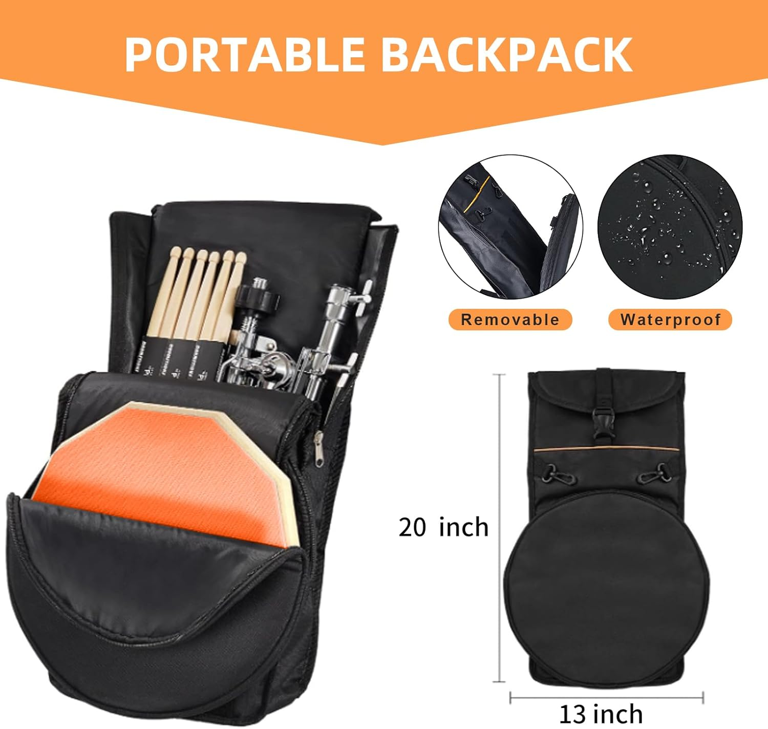 Yazoni Drum Practice Pad with Drum Stand Set - 12 Inch Mute Double Sided Silent Drum Practice Training Pad Set with Drumsticks, Drumstick Holder, Carrying Bag, Adjustable Stand, Suitable for Beginners image number 1