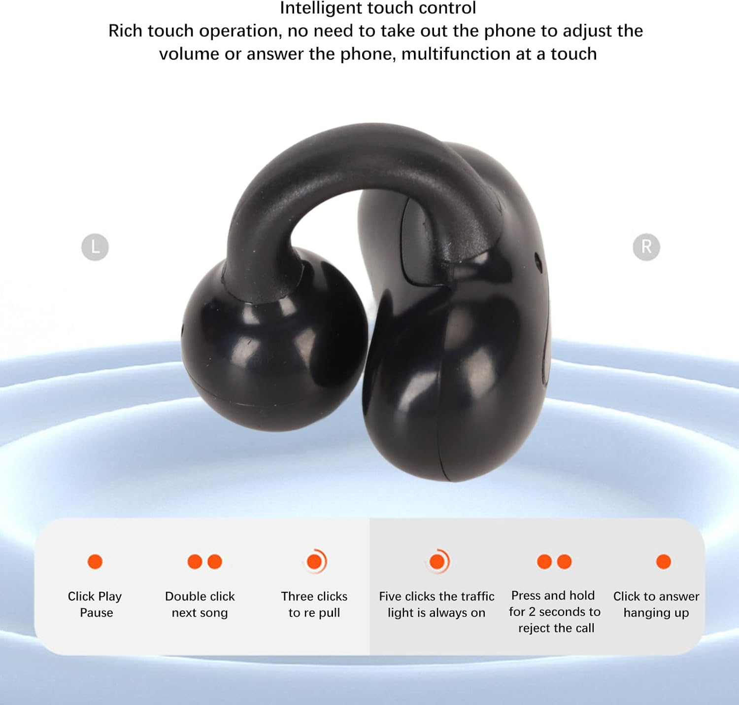 Clip on Bluetooth Headphones, Open Ear Headphones Wireless Bluetooth 5.3 Sports Earbuds Hifi Sound Touch Control for Driving Business Sports (Black) image number 1