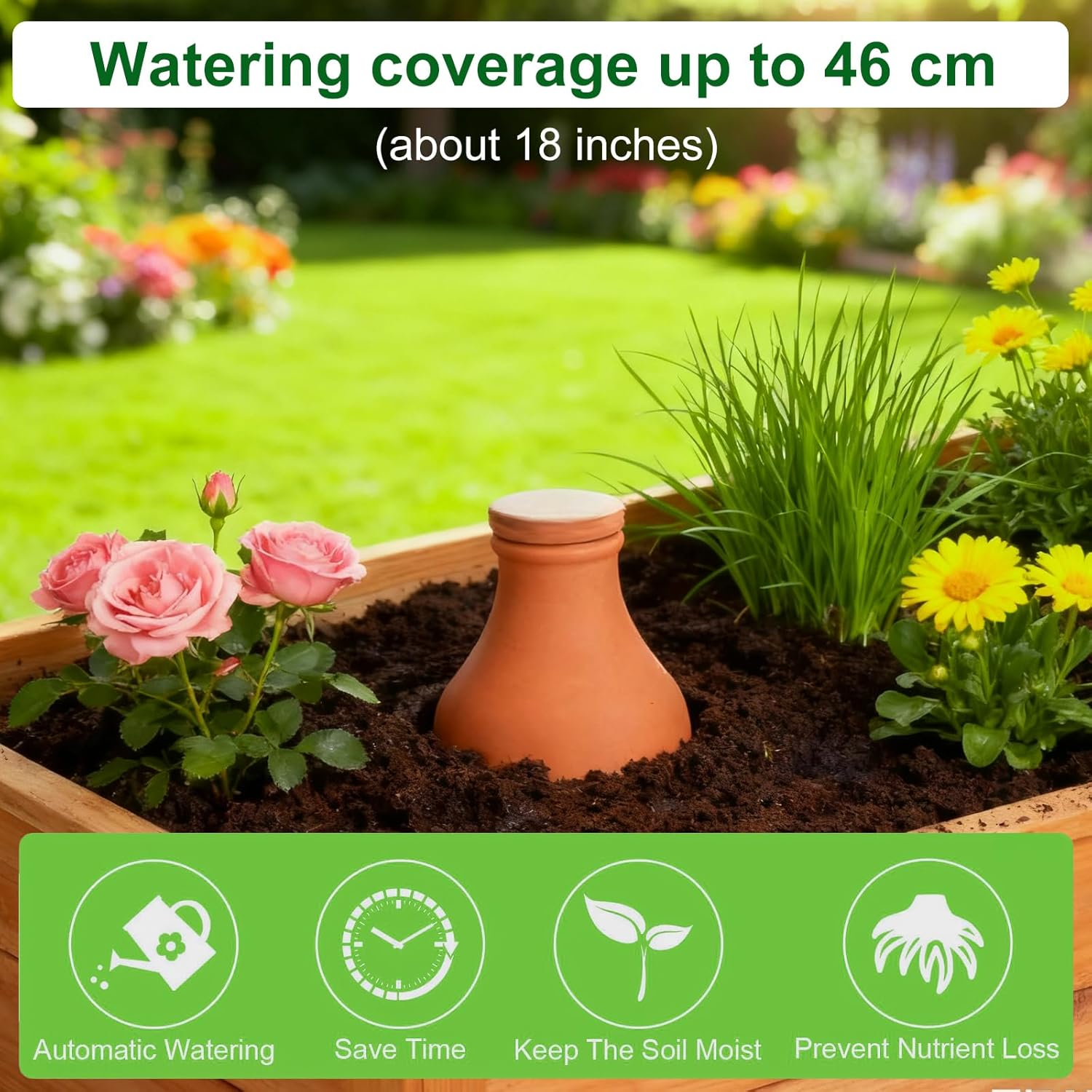 800Ml(27Oz) Self Watering Terracotta Pots 4 Pack, Ollas Plants Watering Devices with Pottery Stopper, Auto Plant Waterer for Garden Slow Release Plant Watering Spikes for Vacation Outdoor Indoor image number 4