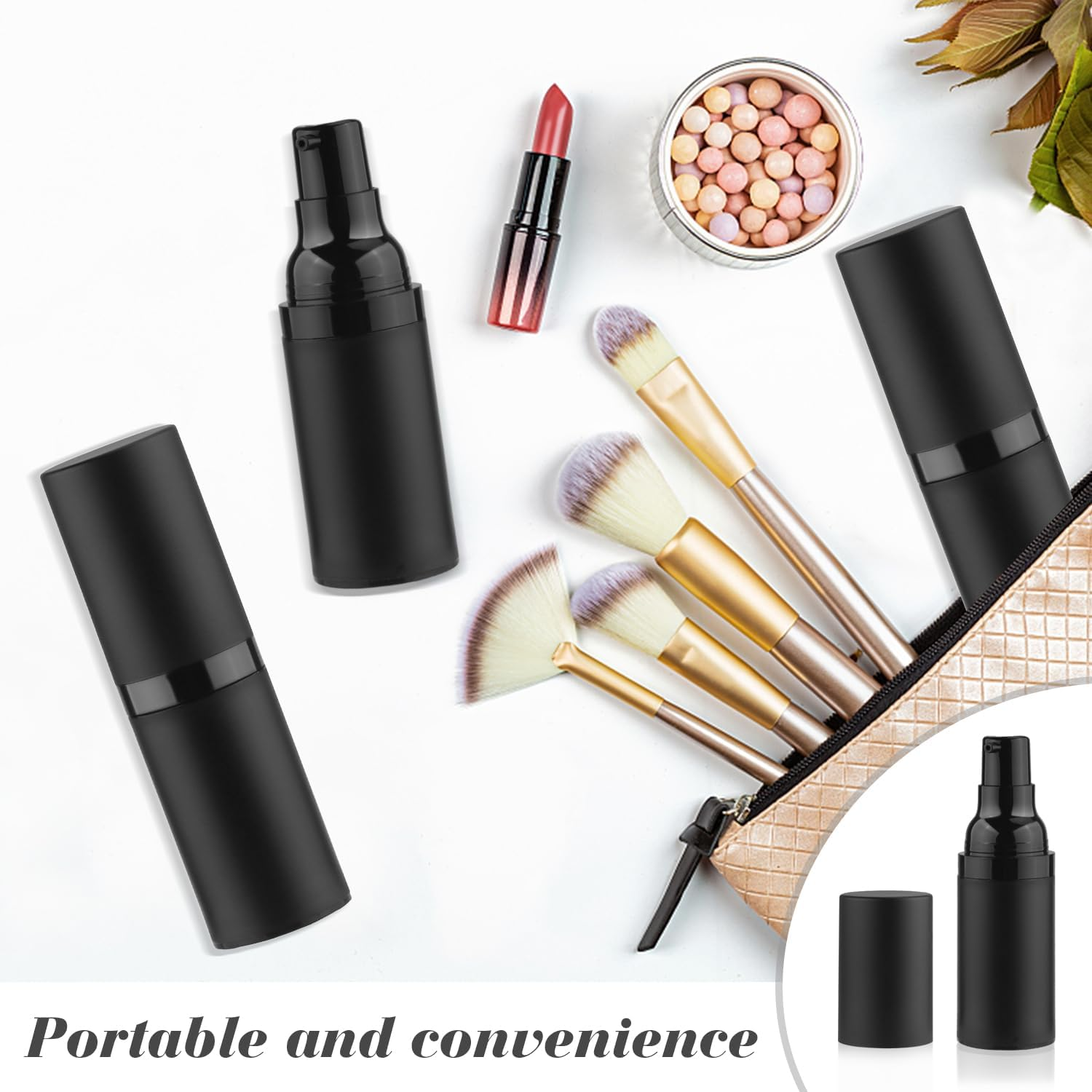 BOSMIOW 5Pcs 15Ml Black Airless Pump Bottle Empty Frosted Vacuum Lotion Bottle Refillable Cosmetic Vacuum Pump Makeup Dispenser Container for Foundation,Lotion,Cream,Essential Oil,Shampoo