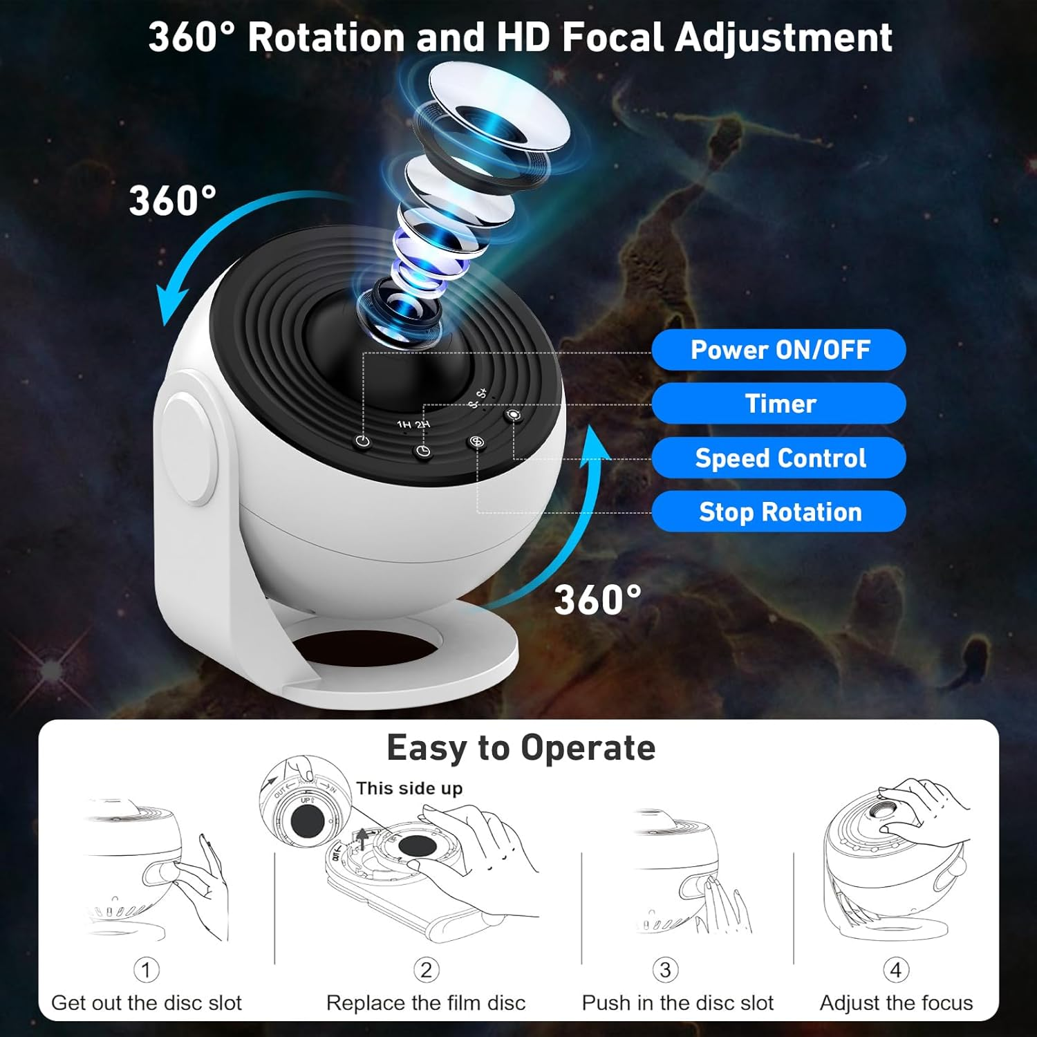 Home Planetarium Star Projector Galaxy Light Night Lights with 12 Lights Film Discs, Nebula/Moon/Celestial Galaxy Projector, Zoom, Timer & Rotation Control, 3D Light Projector