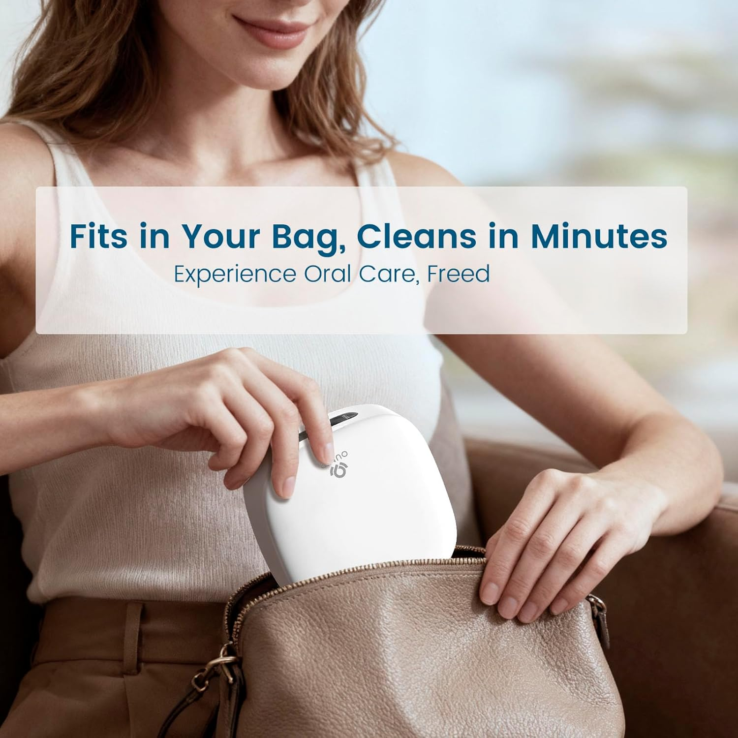 Dental Ultrasonic Retainer Cleaner Machine 52Khz Cordless Portable Movable UV Dental Cleaning Pod for Invisalign, Denture, Mouthguard, Nightguard, Jewelry, with Mirror, Outdoor Travel Cleaning