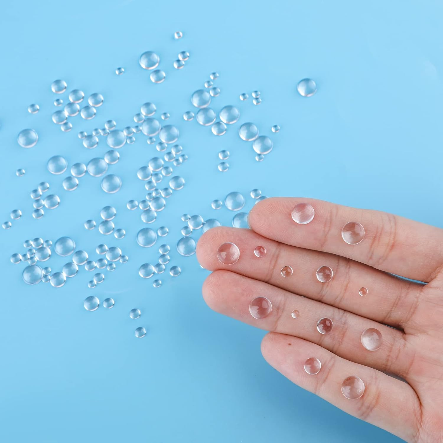 SAVITA 1050Pcs Clear Water Droplets, Simulation Dew Drop Beads Clear Half round Beads Scrapbooking Resin Embellishments for DIY Crafts Card Making Decor Accessories image number 1